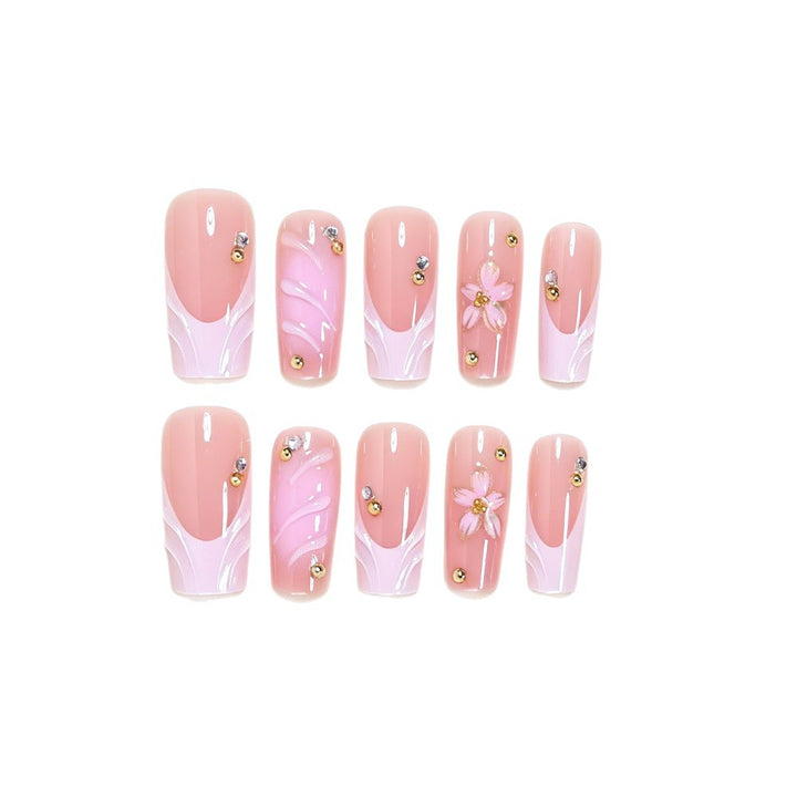 Elegant Floral Nail Art Press-On Set Bowlift