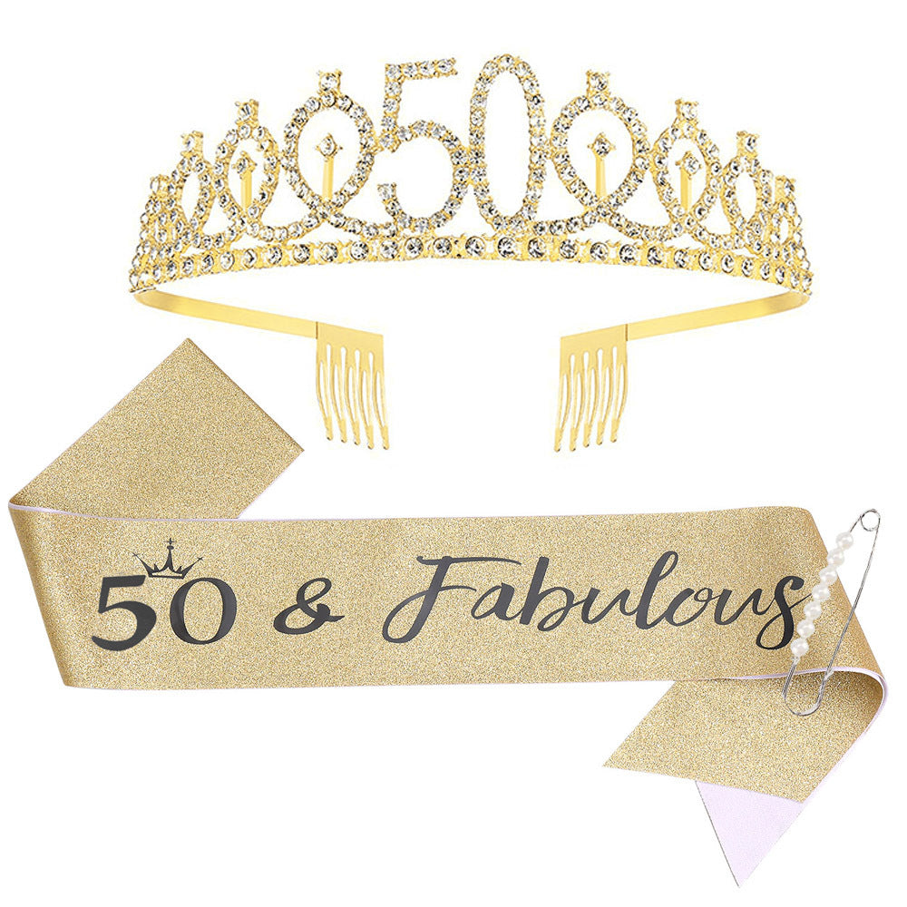 Women Crystal-Embellished Birthday Crown with Personalized Sash Bowlift