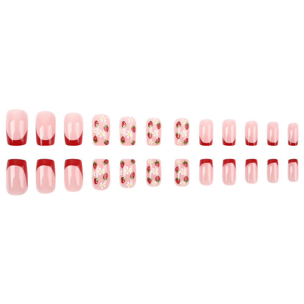 Artistic Strawberry Floral Press-On Nails Bowlift