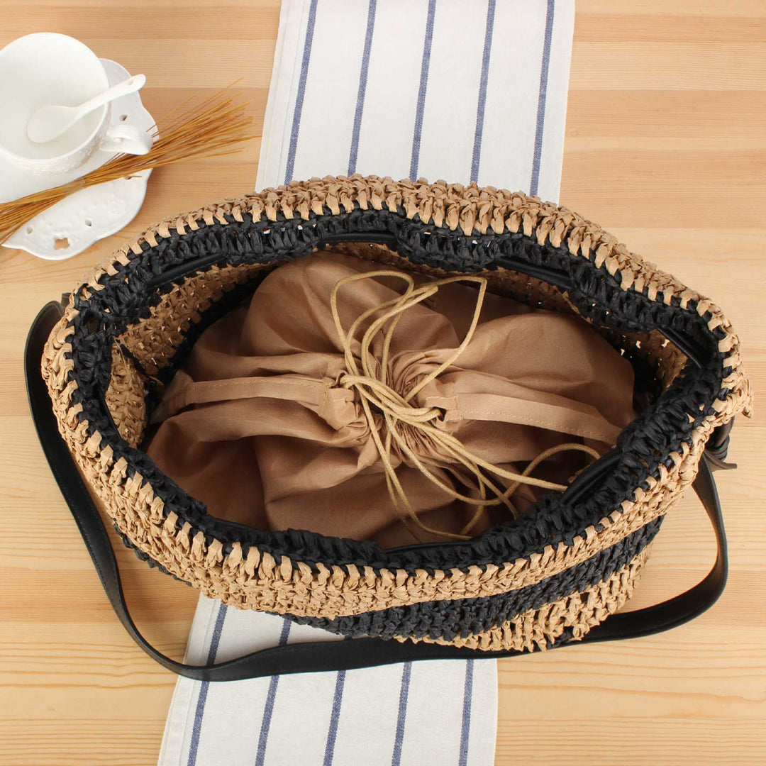 Handbag Made of Handcrafted Natural Fiber Mix with Modern Drawstring Closure Bowlift