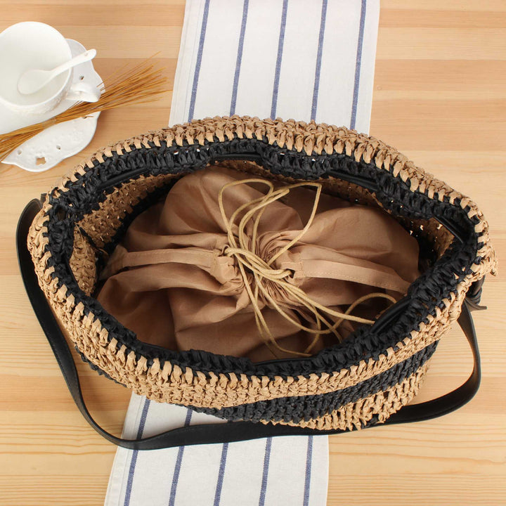 Handbag Made of Handcrafted Natural Fiber Mix with Modern Drawstring Closure Bowlift