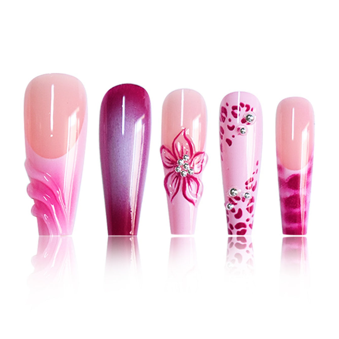 Floral 3D Art Press-On Nails with Gem Accents Bowlift