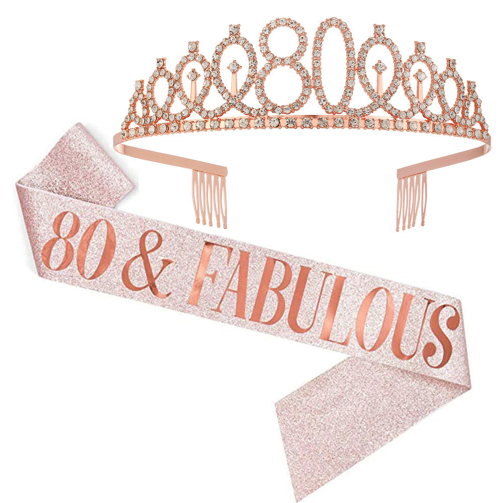 Girl Glittering Birthday Crown and Sash Set Bowlift