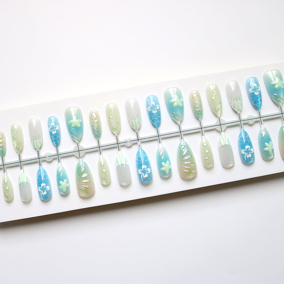 Artistic Ocean-Inspired Press-On Nail Art Set Bowlift