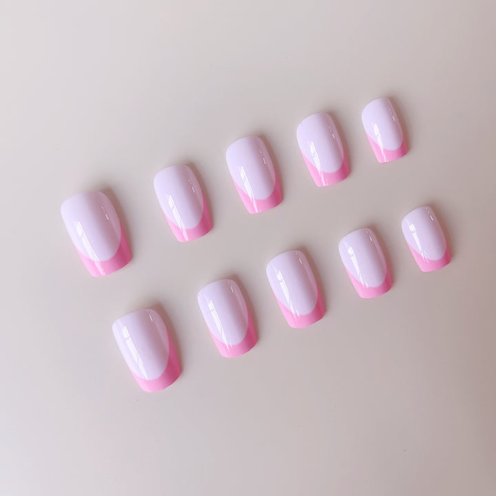 Artificial nail set with luxurious French design and creative neon accents Bowlift