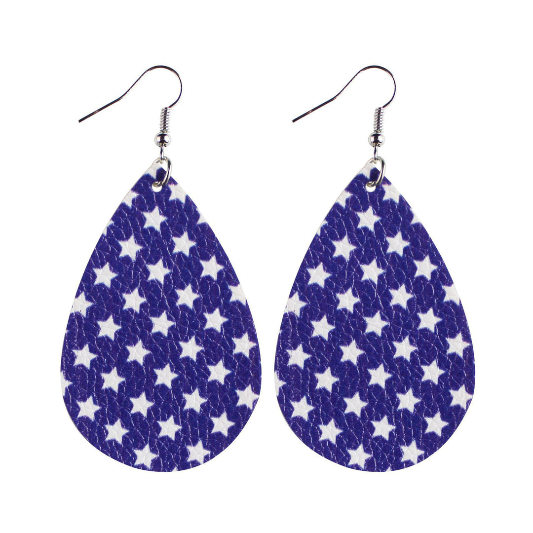Women's star stripe print faux leather drop earrings with fishhook Bowlift