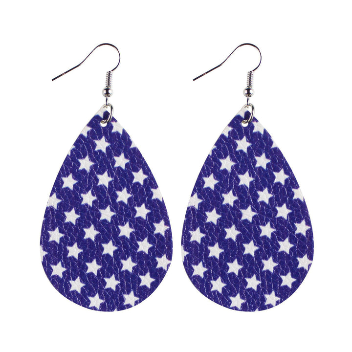 Women's star stripe print faux leather drop earrings with fishhook Bowlift