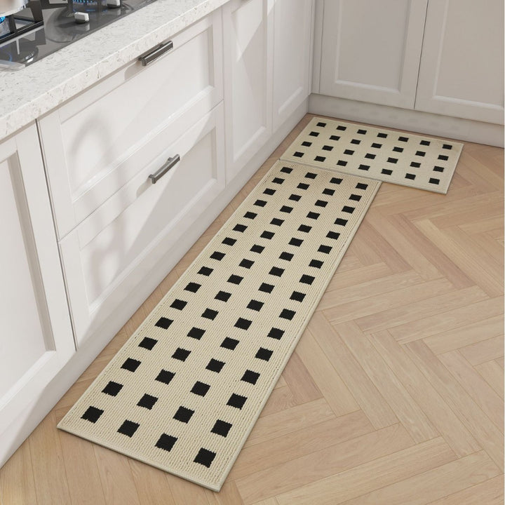 Non-Slip Geometric Woven Kitchen Runner and Mat Set Bowlift