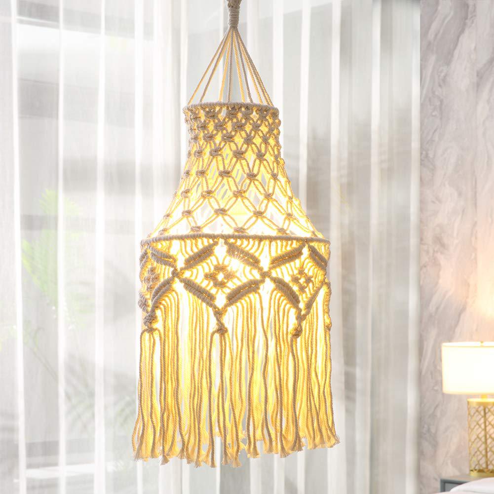 Elegant Macrame Hanging Lamp with Fringes Bowlift