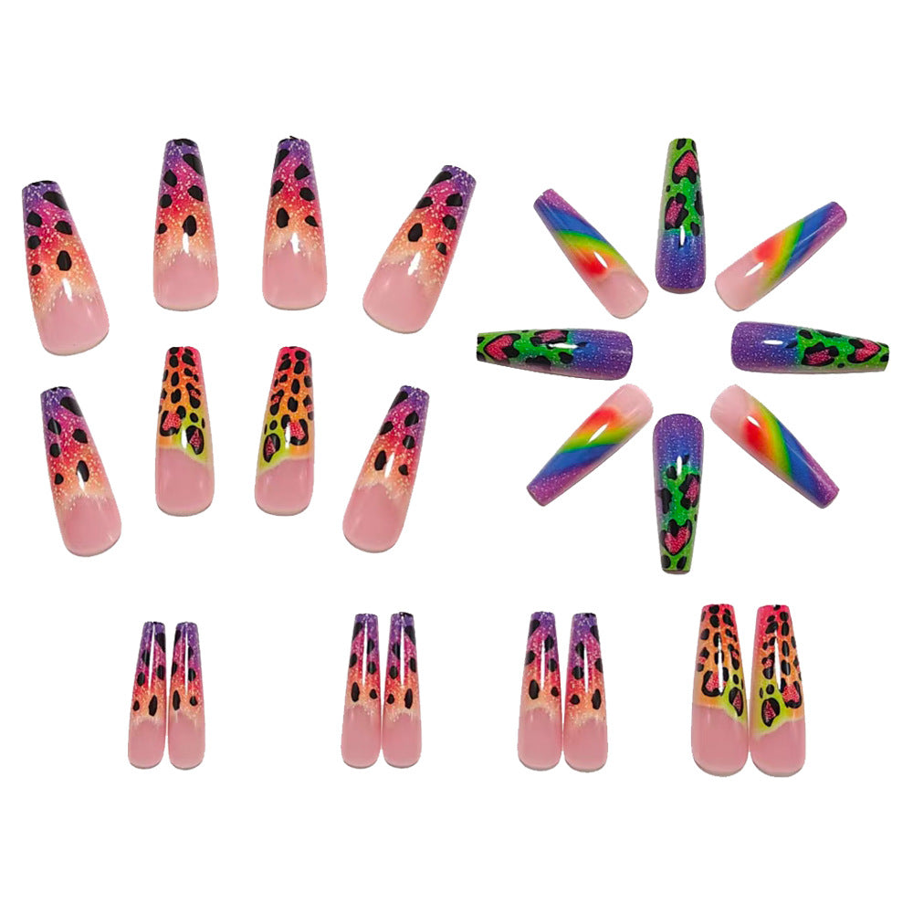 Artificial nails with colorful leopard patterns and glitter effects Bowlift