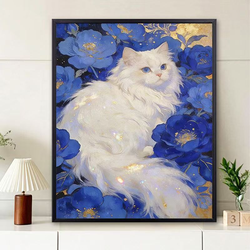 Floral Cat-Themed Wall Art Print Bowlift