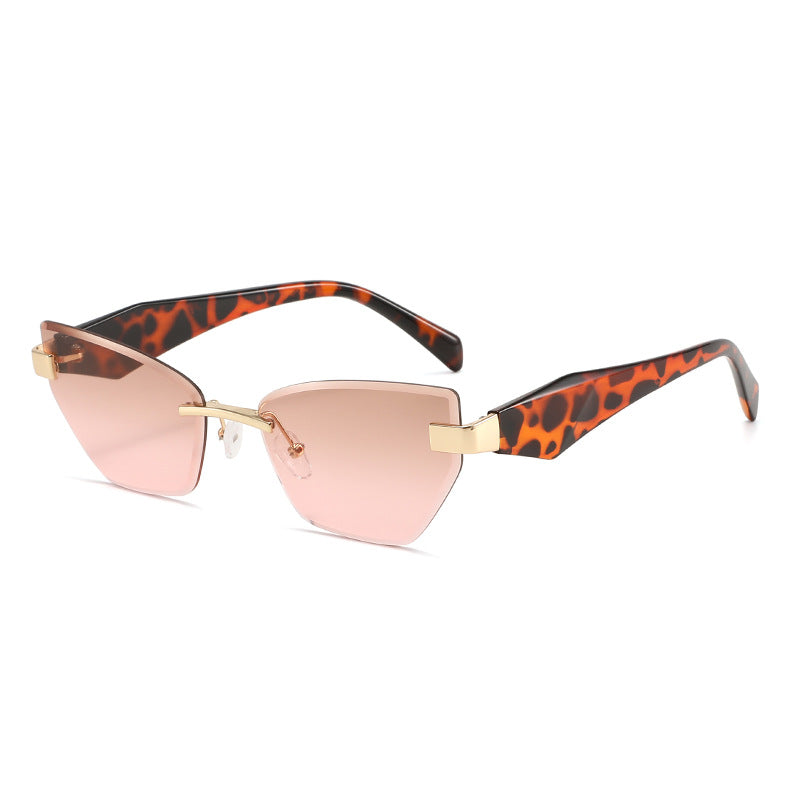 Rimless Geometric Cat-Eye Sunglasses with Sculpted Temples Bowlift