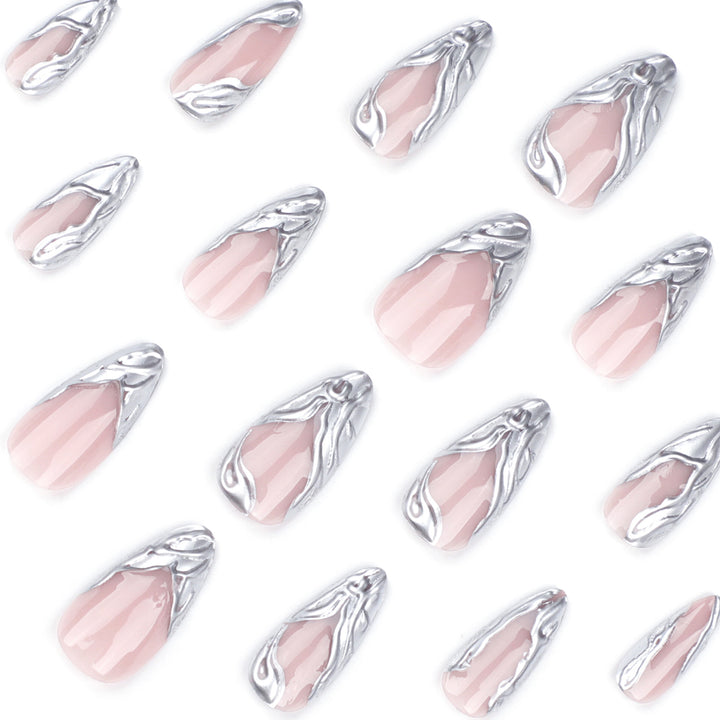 Artistic Acrylic Stiletto Nails with Elegant Metallic Decorations Bowlift