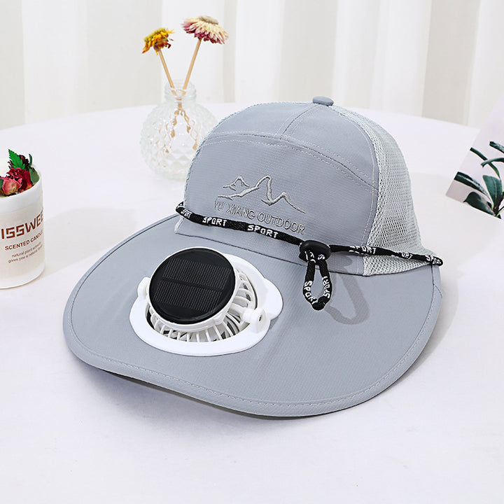 Ventilated outdoor sun hat with integrated solar fan detachable solar panel breathable mesh and adjustable chin strap Bowlift
