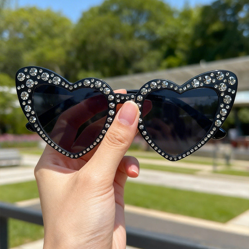 Rhinestone-Accented Heart-Shaped Sunglasses Bowlift