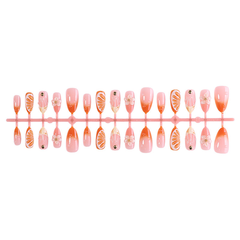 Decorative Press-On Nail Set with Floral and Citrus Accents Bowlift