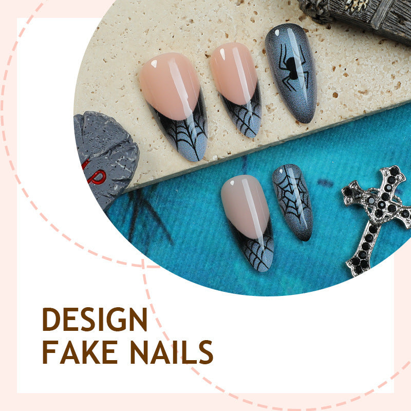 Acrylic Nail Set with Stylish Spider Design Bowlift