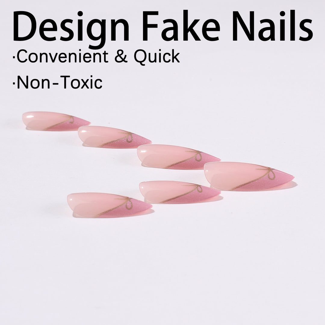 Artificial nail set with shimmering tips and elegant bows Bowlift
