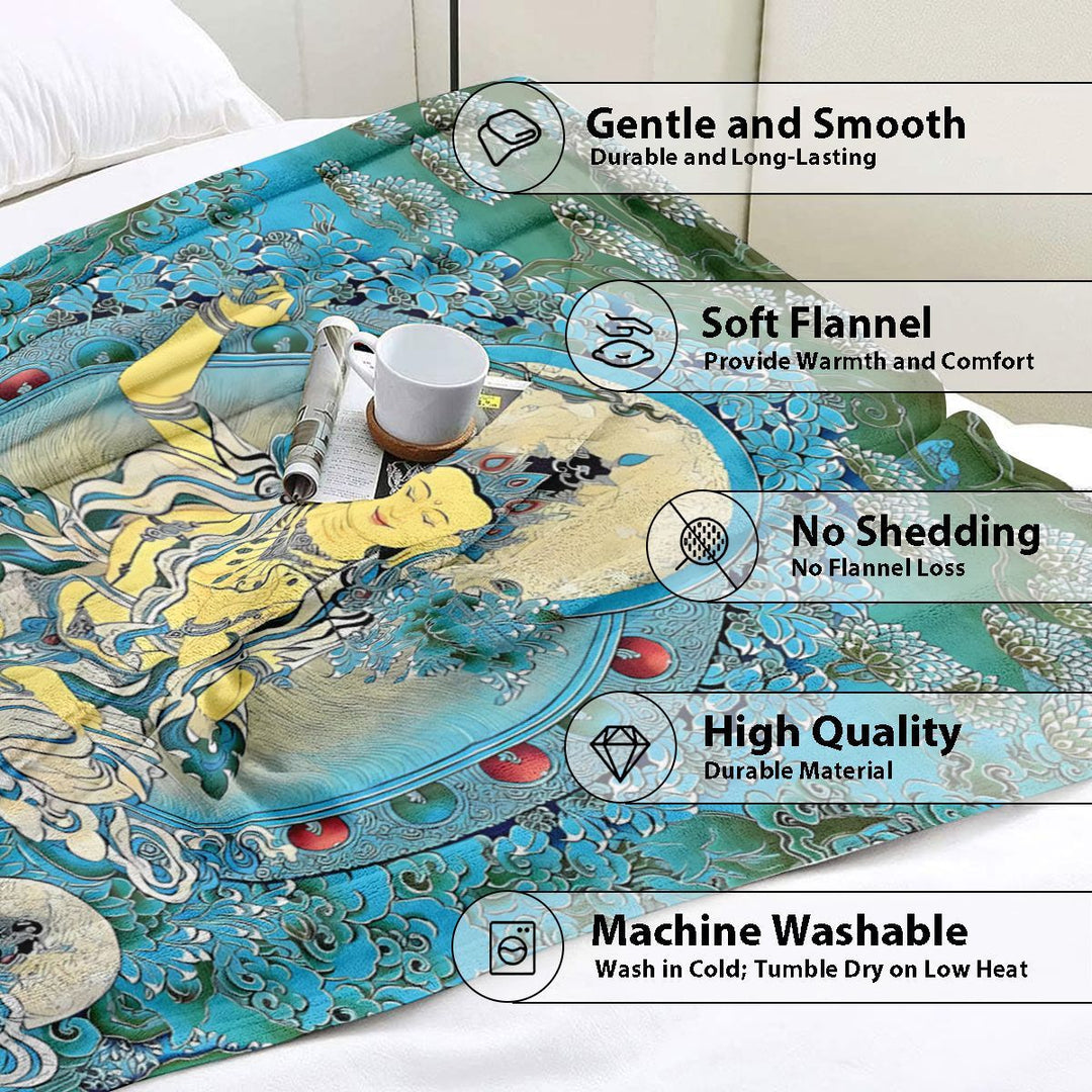 Artistic Eastern-Themed Fleece Throw Blanket