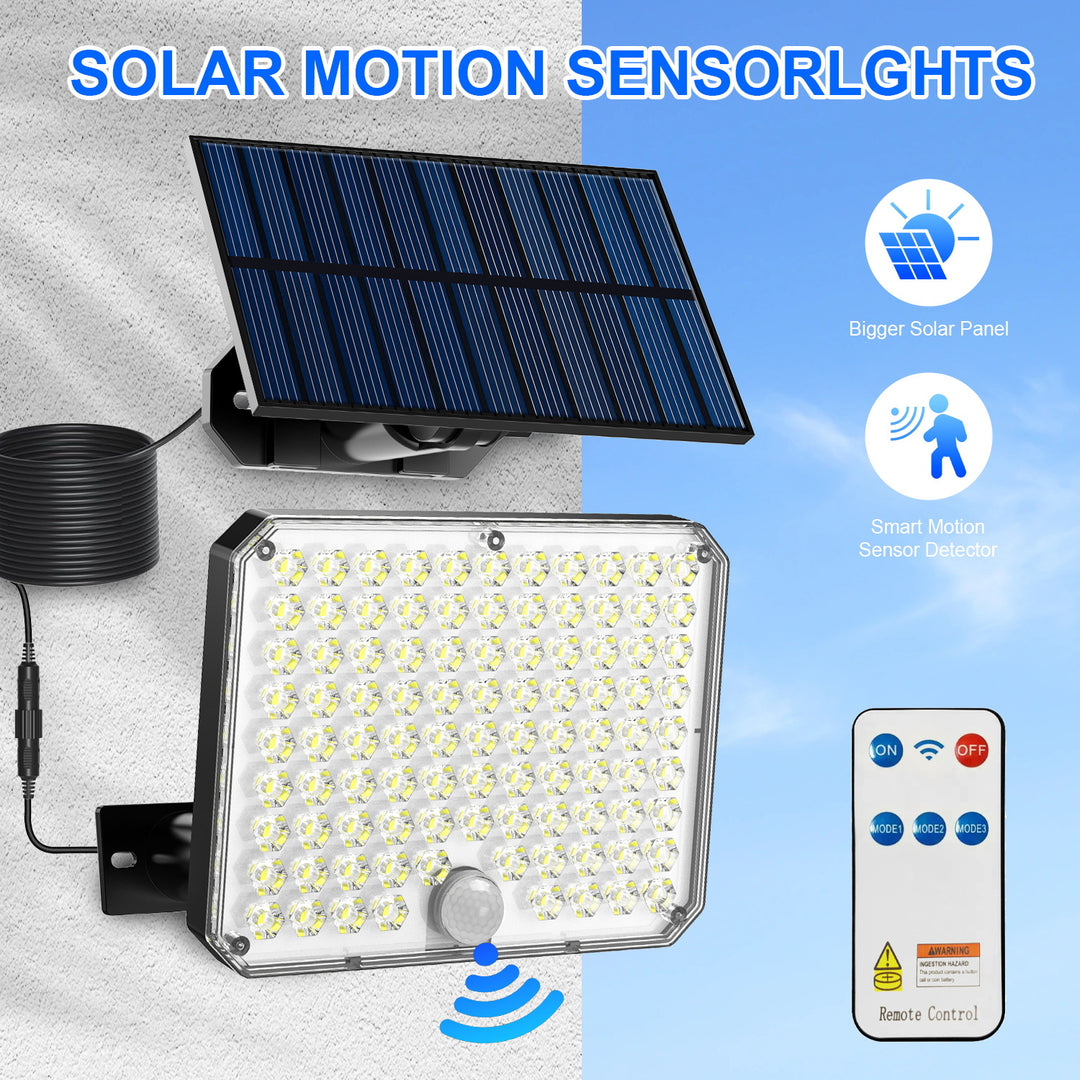 Solar PIR Motion Sensor LED Outdoor Floodlight Panel with Remote and Mounting Brackets Bowlift