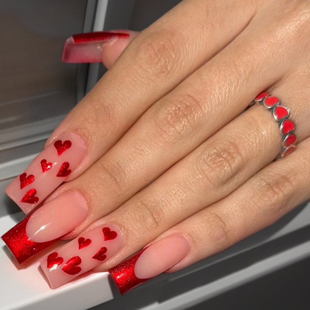 Premium Decorative Press-On Nail Set with Heart and Glitter Designs Bowlift