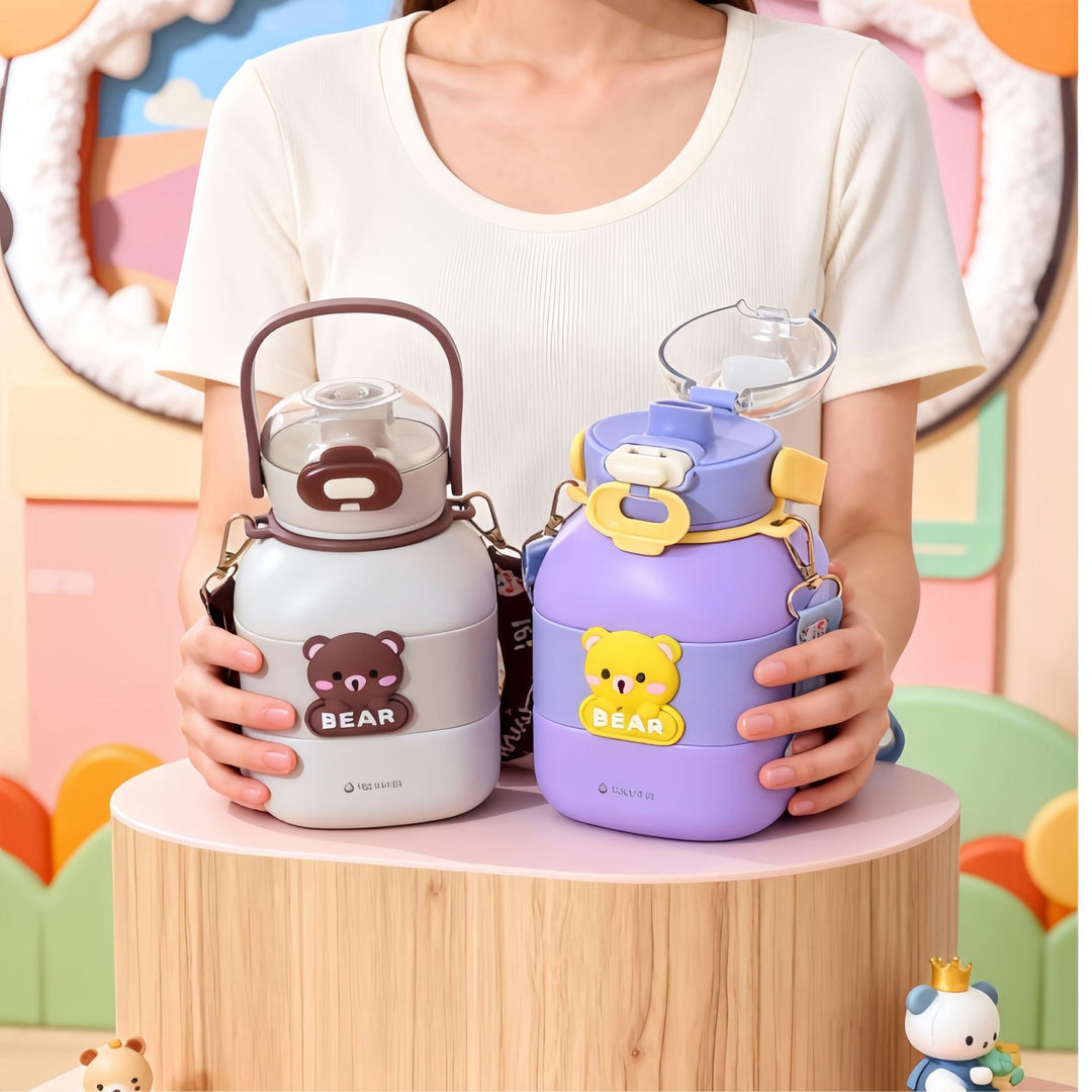 Ladies Insulated Drinking Bottle with Integrated Carry Strap and Animal Motif Bowlift