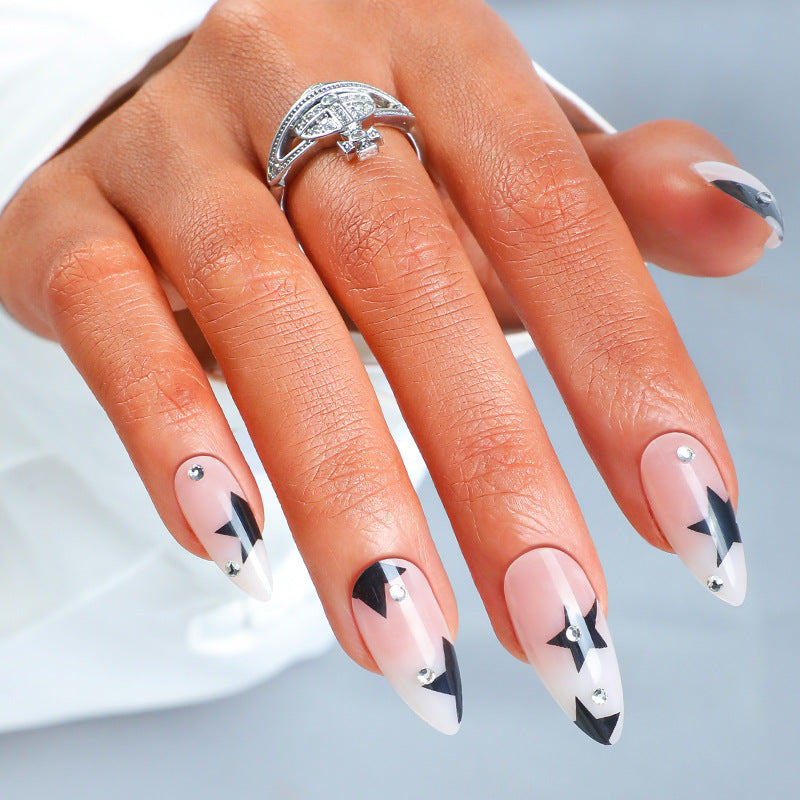 Artistic Press-On Nail Set with Star Design Bowlift