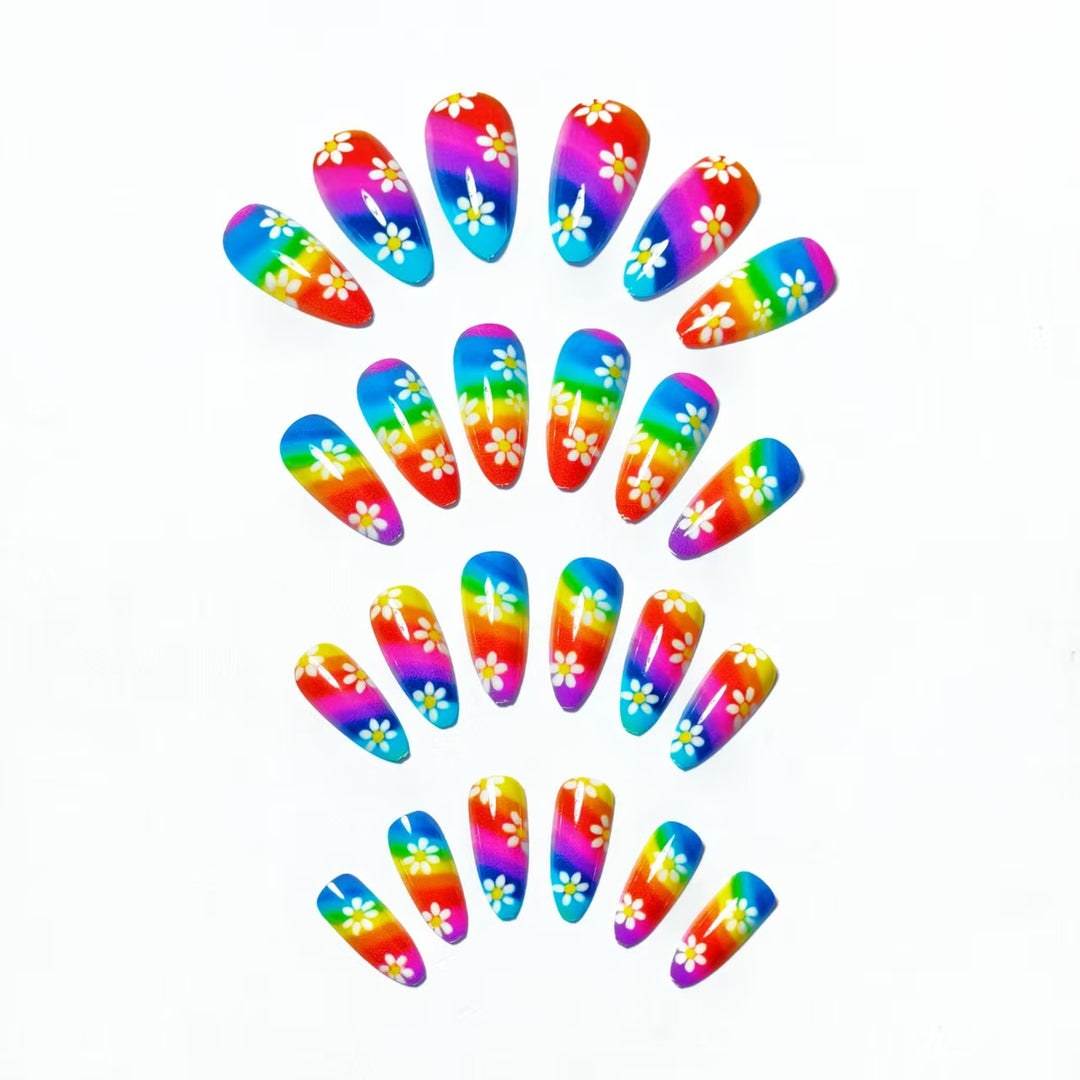 Artistic Floral Rainbow Nail Art Bowlift