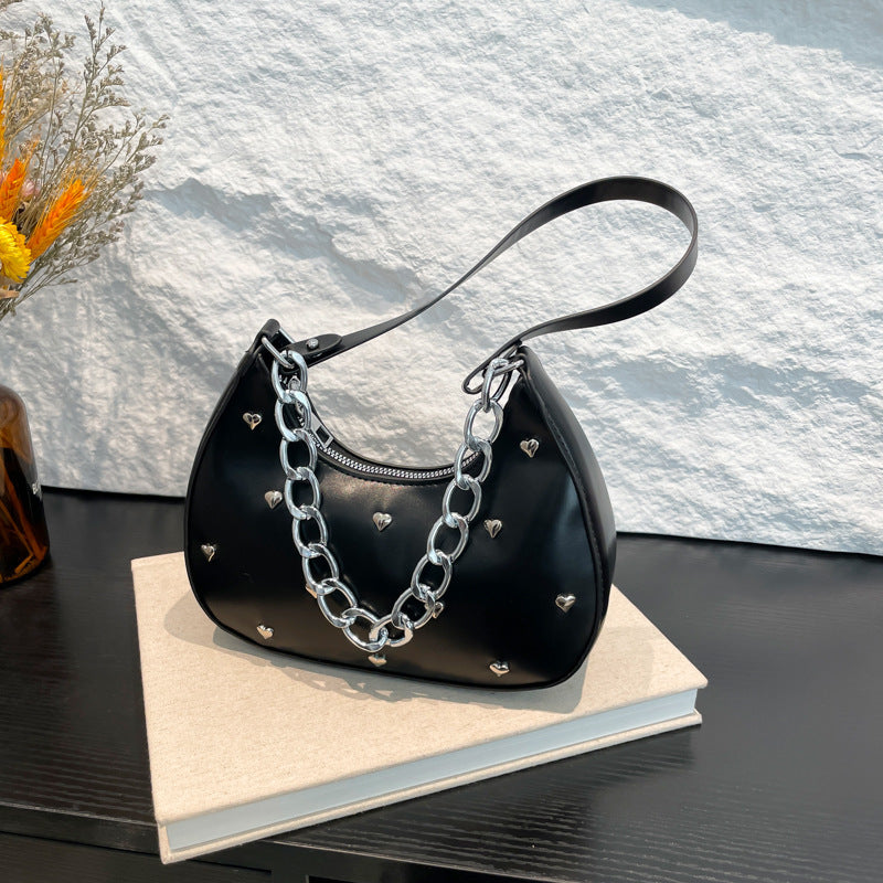 Chic Heart-Embellished Shoulder Bag Bowlift