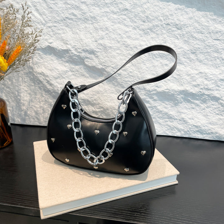 Chic Heart-Embellished Shoulder Bag Bowlift