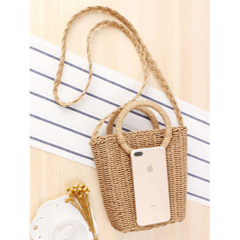 Braided Bast Shoulder Bag with Round Handle Bowlift