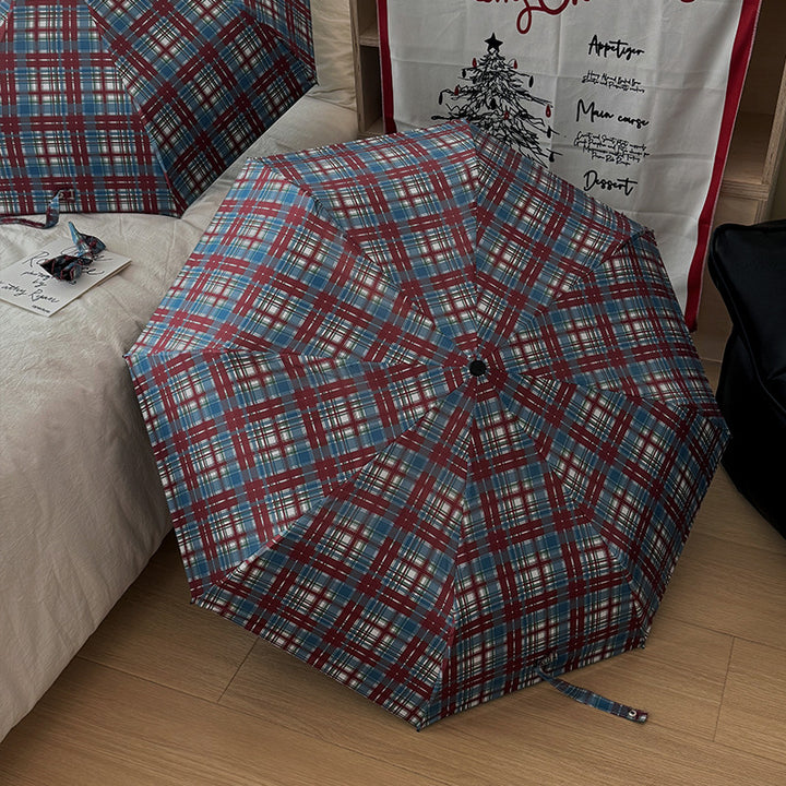 Women's Folding Umbrella in Modern Check Pattern Bowlift