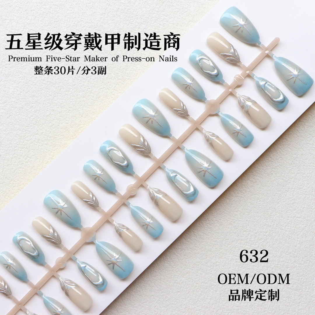 Artistic Press-On Nail Art Set with Silver Accents Bowlift