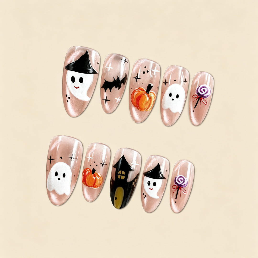 Halloween-Themed Press-On Nail Art Set Bowlift 1788495618