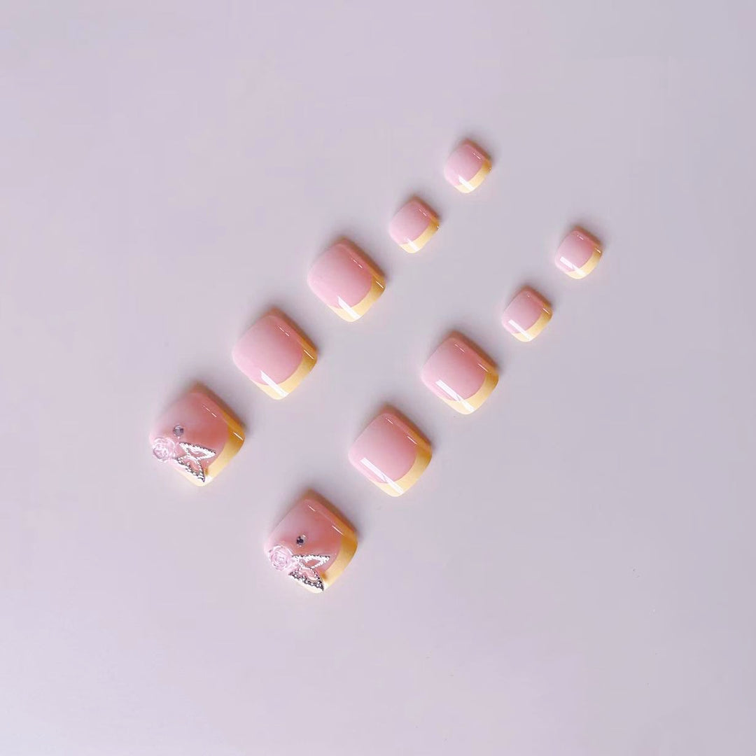 Artificial nail set with cheerful flower and glitter accents Bowlift