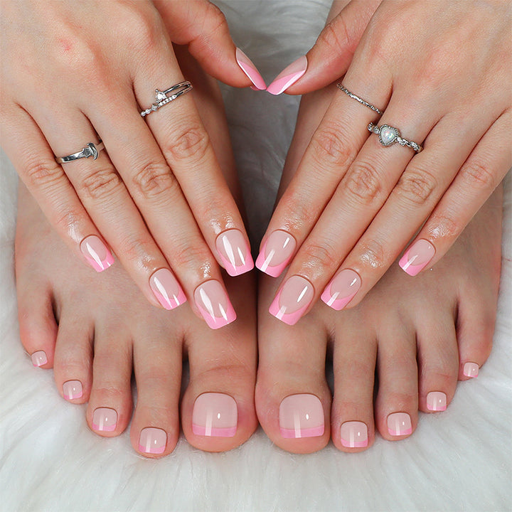 Premium French Tip Press-On Nails Set with Elegant Gradient Design Bowlift