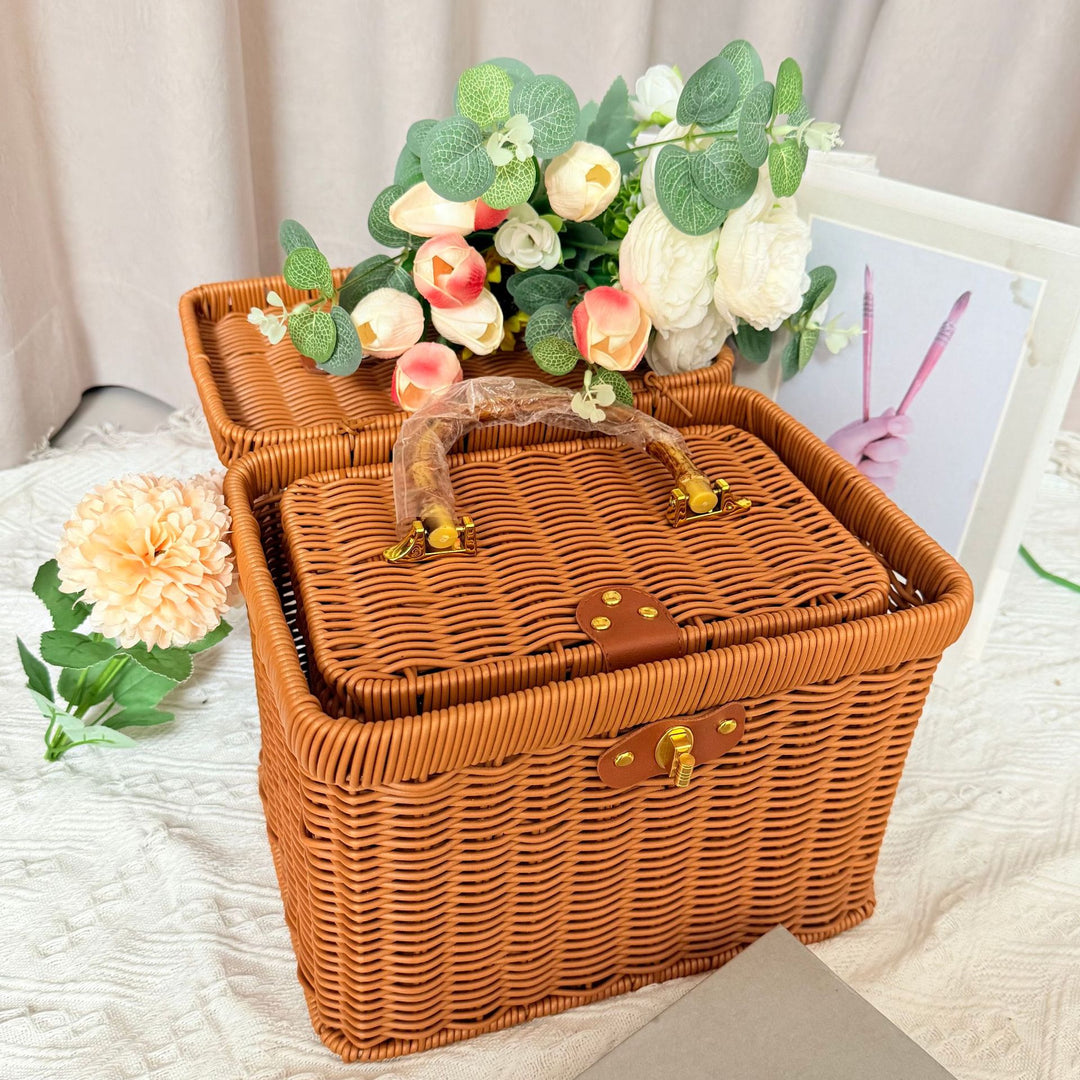 Women's Handwoven Rattan Storage Basket with Belly Pocket Bowlift