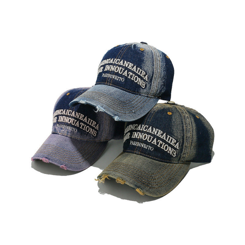 Women's Distressed Denim Graphic Baseball Cap Bowlift