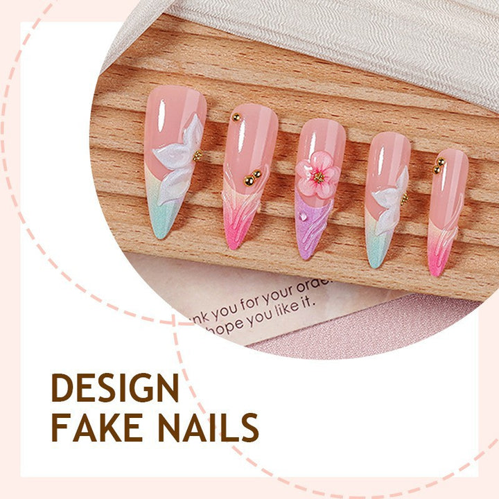 Artificial nail set with elegant flowers and delicate color gradients Bowlift