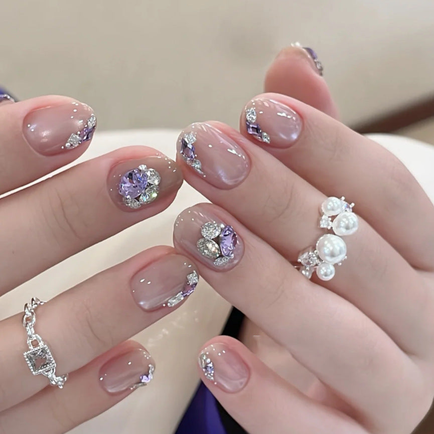 Elegant Press-On Nail Set with Gemstone Accents Bowlift
