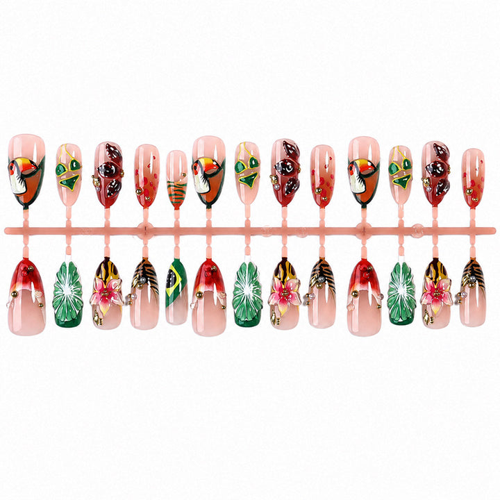 Artificial nail set with tropical motifs and elegant details Bowlift