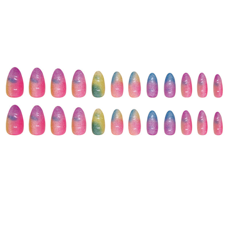 Colorful Ombre Glitter Press-On Nails Bowlift