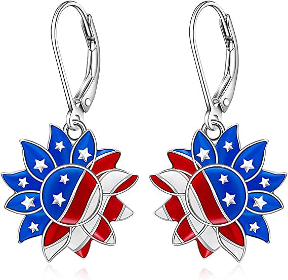 Women's patriotic earrings Peace-Hand with enamel and folding hook clasp Bowlift