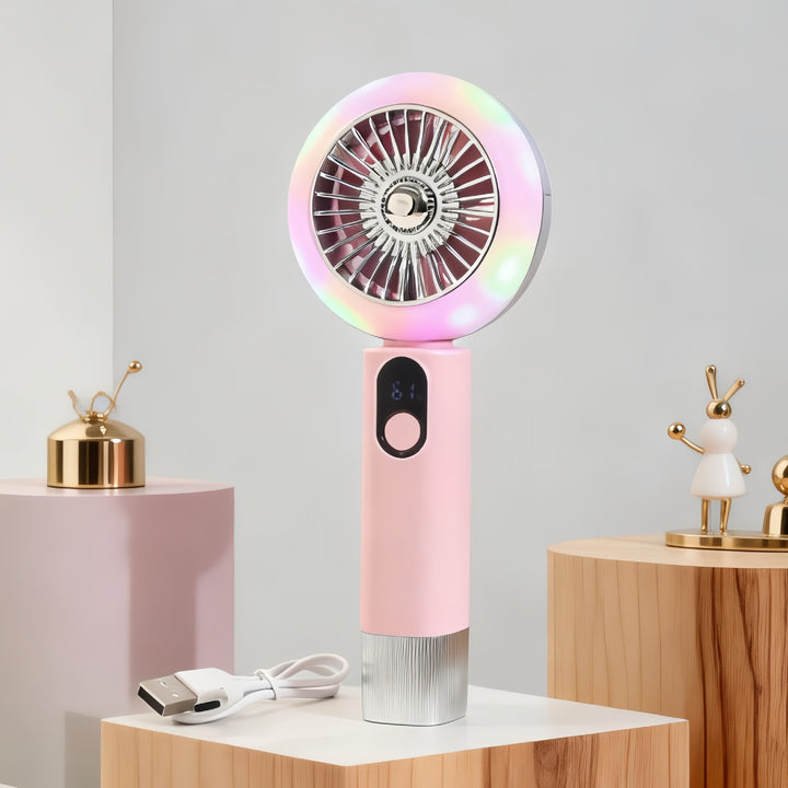 Ladies portable mini hand fan with LED light and digital control Bowlift