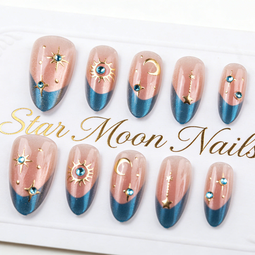 Artificial nail set with elegant rose and gold embellishments Bowlift
