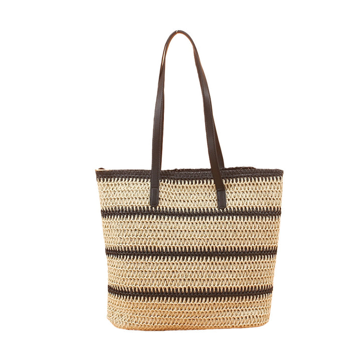 Trendy Beach Bag Made of Woven Straw with Elegant Leather Handles Bowlift