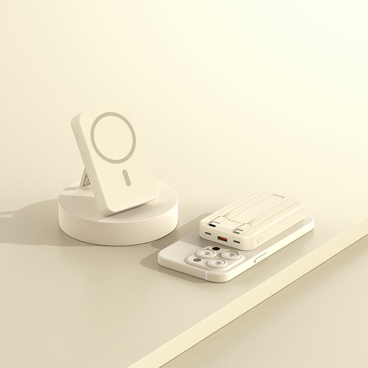Magnetic Powerbank with Qi charging function and stand function Bowlift