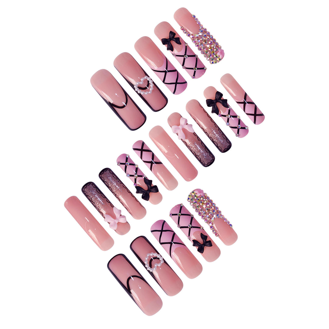 Luxury Nail Art Set with Rhinestone and Bow Accents Bowlift