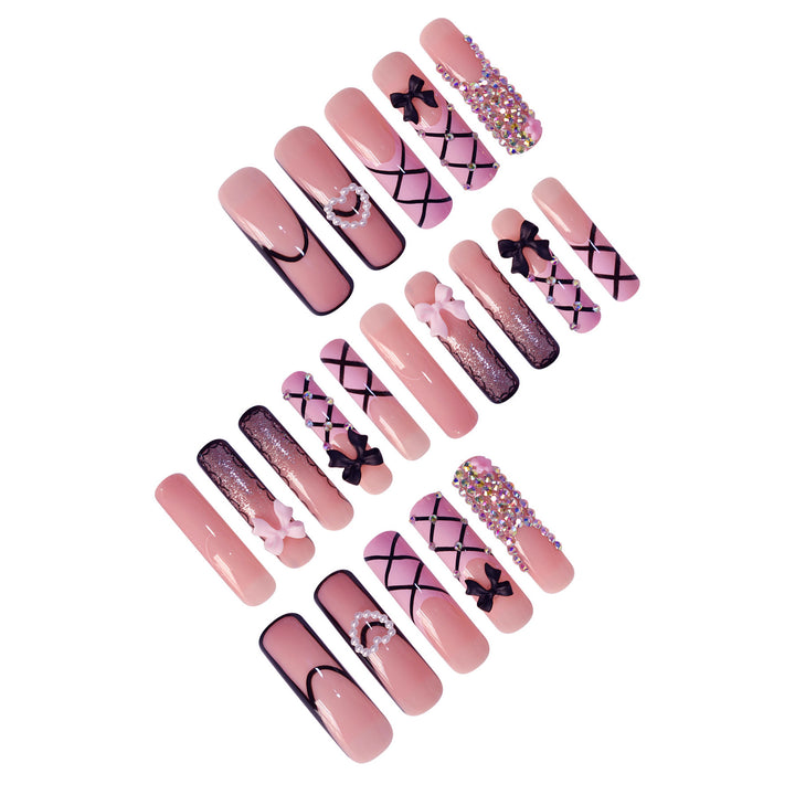 Luxury Nail Art Set with Rhinestone and Bow Accents Bowlift