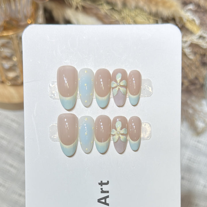 Elegant Press-On Nail Art Set with Floral and Ombre Design Bowlift